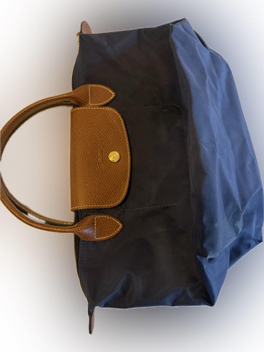 Longchamp Navy and Brown Small Le Pliage Tote